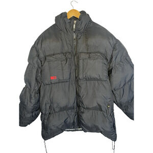 Vintage Southpole Puffer Jacket Mens XL Black Hooded Nylon Drawstring Ripstop